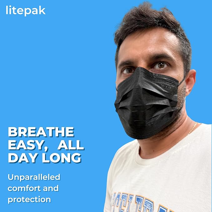Litepak - 1,000 PCS - Disposable Face Masks for Home & Office - Breathable & Comfortable Filter (Black)