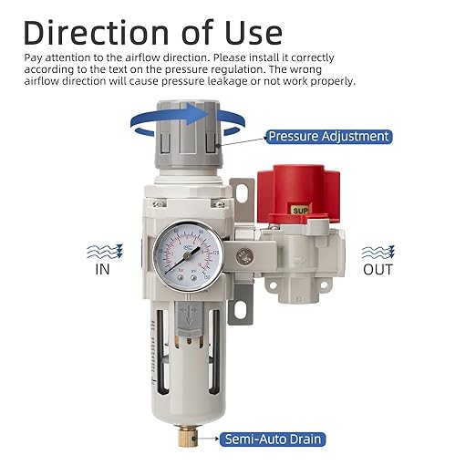 Industrial Air Compressor Filter Regulator Combo 3/8" NPT 0-150 PSI Gauge,Semi-Auto Drain,Pressure relief 3 port valve,5 Micron Water Separator for Pneumatic Tools