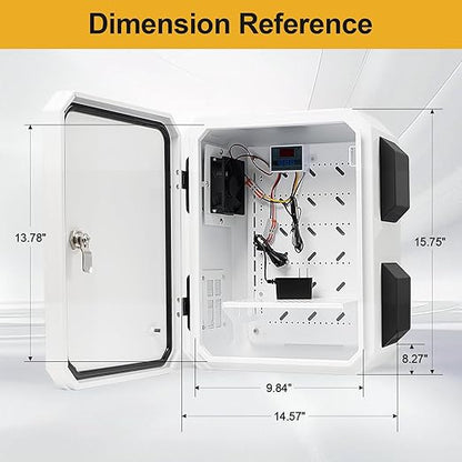 Outdoor Electrical Box with Key Lock, 12V Cooling Fan & Temperature Controller Included, Cold-Rolled Steel Plate Electrical Box, with M10 Aluminum Alloy Sliding Groove (11.81"x15.75"x7.87")