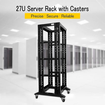 RAISING ELECTRONICS 27U 4 Post Open Frame Network Server Rack 19inch Width 600mm deep with 3 Pairs of L Rail