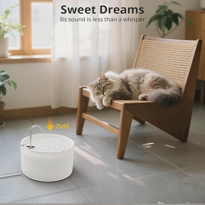 Ceramic Cat Water Fountain, 2.2L/74oz Pet Water Fountain for Cats and Dogs, Automatic Pet Drinking Fountain with Pump, Filter & Foam (White)