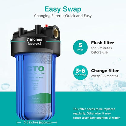 SimPure Whole House Water Filter Cartridges 5 Micron 10" x 4.5" CTO Activated Carbon Block, For DB10P, DB10C-2, GE GXWH40L, GXWH35F, BB10, FXHTC, FC15B, 8 Pack