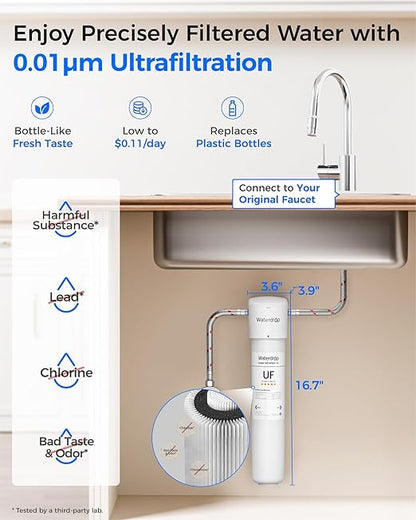 Waterdrop 15UAW-UF 0.01 μm Ultra Filtration Under Sink Water Filter System, 2 Years, Reduces Lead, Chlorine, Bad Taste & Odor, Direct Connect to Kitchen Faucet, USA Tech