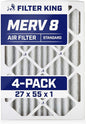 Filter King 27x55x1 Air Filter | 4-PACK | MERV 8 HVAC Pleated A/C Furnace Filters | MADE IN USA | Actual Size: 27 x 55 x .75"