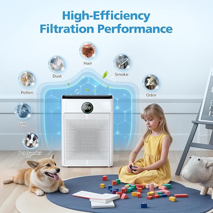 2 Pack PR1 Replacement Filter for Mooka Mode PR1 Air Purifier, H13 True HEPA Filter for Home Large Room up to 2200sq.ft, includes 4pcs Washable Pre Filter Removes Pollen Dander Smoke Pet Hair Dust