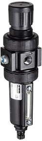 Parker 05E12A13AB One-Unit Combo Compressed Air Filter/Regulator, 1/4" NPT, Polycarbonate Bowl with Metal Bowl Guard, Manual Drain, 40 Micron, 30 scfm, Relieving Type, 2-125 psi Pressure Range, No Gauge