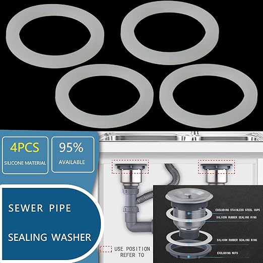 4PCS 110mm (4.33") Silicone Sealing Gaskets - Leak-Proof Washers for Kitchen Sink Drain, Waste Pipe & Inclined Sliding Joints