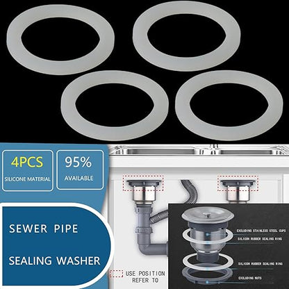 4PCS 110mm (4.33") Silicone Sealing Gaskets - Leak-Proof Washers for Kitchen Sink Drain, Waste Pipe & Inclined Sliding Joints