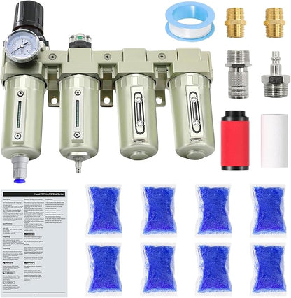 3/4" NPT Industrial Grade 4 Stage Air-Dryer-for-Compressor, Air-Compressor-Water-Separator-System for Plasma Cutter and Paint Spray, 2Filter&2Dryer system,Auto Drain