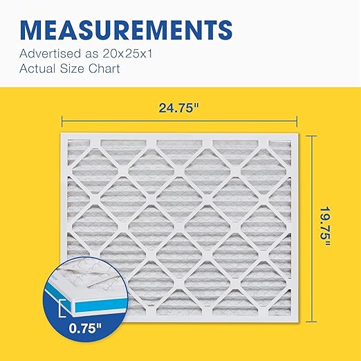 Aerostar 20x25x1 MERV 6 Pleated Air Filter, AC Furnace Air Filter, 6 Pack (Actual Size: 19 3/4"x24 3/4"x3/4")
