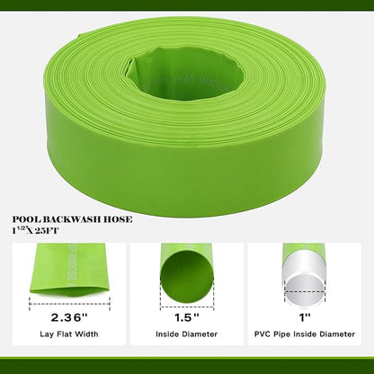 Eastrans 1-1/2'' x 25 FT Pool Backwash Hose with 2 Hose Clamps,Extra Heavy Duty Discharge Hose,Drain Hose for Swimming Pool,Super wear-resistant,weather blast,green