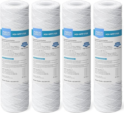 AQUA CREST AP110 5 Micron 10"x2.5" String Wound Whole House Water Filter Replacement for 3M® Aqua-Pure AP110, Culligan® P5, APEC, GE FXUSC, Whirlpool®, Any 10" x 2.5" Home Water Filter, Pack of 4
