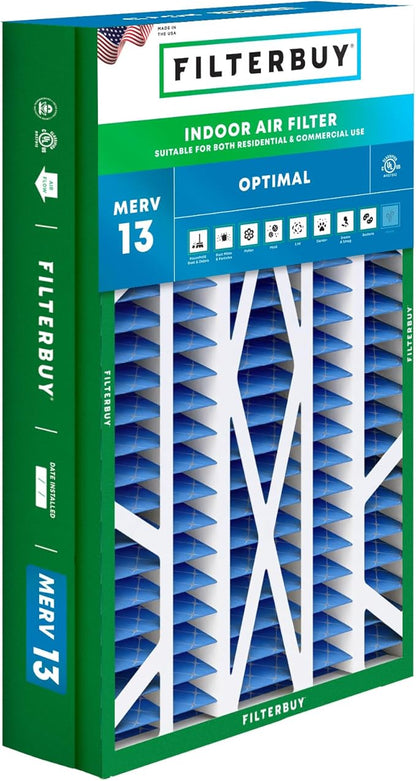 Filterbuy 14.5x27x5 Air Filter MERV 13 Optimal Smoke & Allergy Defense (1-Pack), Pleated HVAC AC Furnace Filters for Trane, American Standard, Honeywell, and More (Actual Size: 14.06 x 26.13 x 4.97)