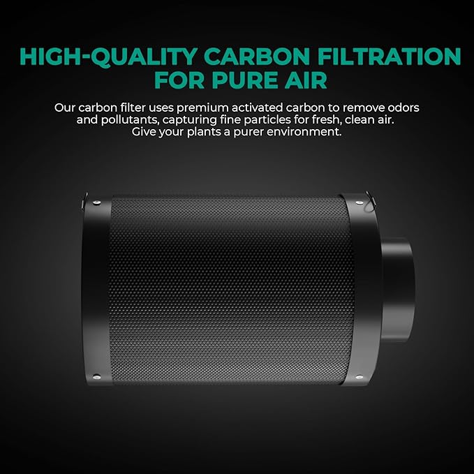 MARS HYDRO 6 Inch Carbon Filter, Inline Air Filter Odor Control with Australian Virgin Charcoal, Carbon Filter for Inline Fan, Grow Tent, Hydroponics, Pre-Filter Included, Reversible Flange