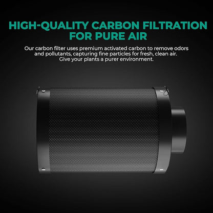 MARS HYDRO 6 Inch Carbon Filter, Inline Air Filter Odor Control with Australian Virgin Charcoal, Carbon Filter for Inline Fan, Grow Tent, Hydroponics, Pre-Filter Included, Reversible Flange