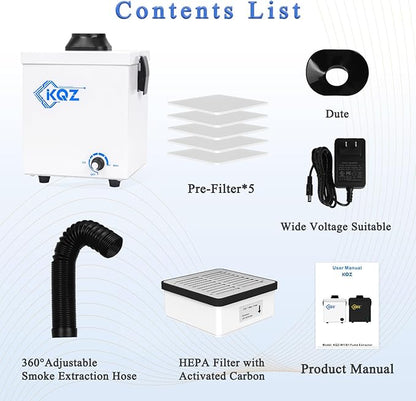 KQZ-W1 Solder Fume Extractor, 168m³/h Strong Suction Smoke Extractor, 5*Thick Pre-Filter+H13 HEPA Soldering Fume Extractor, 99.99% Purification Smoke Absorber for Welding Soldering 3D Printing White