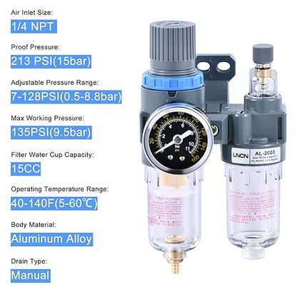 1/4 Inch Compressor Air Filter Pressure Regulator Water-Oil Trap Separator Filter with Lubricator Cup