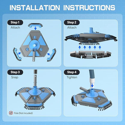 UIRWAY Upgrade Pool Vacuum Head with Side Brush & 360° Swivel Cuff, 1-1/2" x 30 Ft Heavy Duty Manual Kink-Resistant Vacuum Hoses, Weighted Triangular Shape for Inground & Above Ground Pool(No Pole)