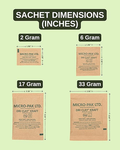 Micro-Pak Dri Clay Kraft, Highest Moisture Absorption Desiccant Packs, Silica Gel Packets Alternative, Food Safe Bentonite Clay, Desiccant Packs for Storage, Moisture Absorbers for Closet, 2gx100pcs