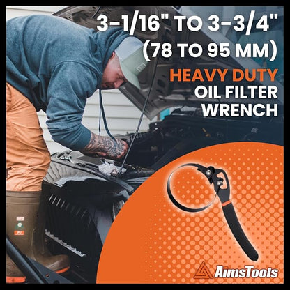 Oil Filter Wrench Tool with Three-Position Design for Cars & Motorcycles Multi-Purpose Removal Tool from 3-1/16 inch to 3-3/4 inch(78mm to 95mm), compatible with most models
