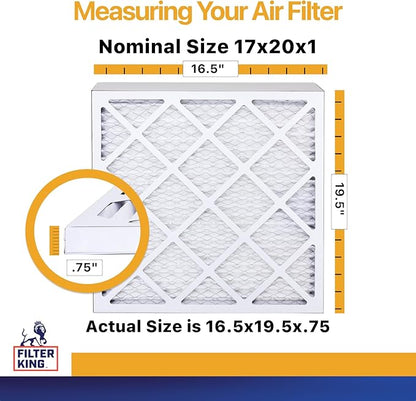 Filter King 17x20x1 Air Filter | 6-PACK | MERV 13 HVAC Pleated A/C Furnace Filters | MADE IN USA | Actual Size: 16.5 x 19.5 x .75"