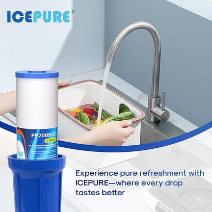 ICEPURE 5 Micron 20" x 4.5" Whole House Sediment and Carbon Water Filter Replacement Cartridge for AP810-2, SP-DD-5005-20BB, DGD-5005-20, FPMB5-20, P5-20BB, FP25B, SDG-45-2005, CMMF0520-45W1, 3PACK