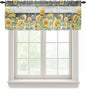Summer Floral Sheer Valance Curtains, Watercolor Sunflower Eucalyptus Leaves Black Wood Grain Light Filtering Kitchen Valances Rod Pocket Voile Curtain for Bedroom/Living Room/Basement 60Wx18L