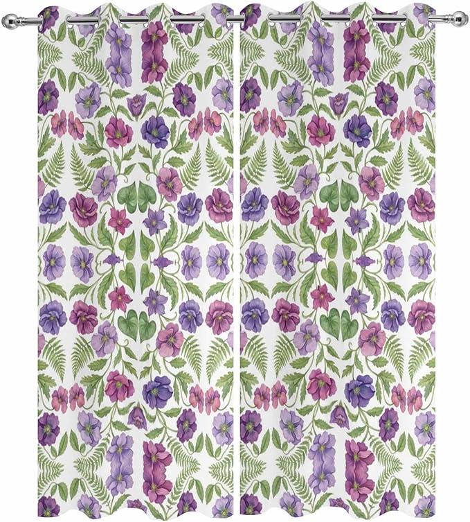 Flowers Outdoor Curtains for Patio Summer Floral Pastoral Farmhouse Plant Waterproof Outside Curtains with Grommet Top Weatherproof Curtain for Cabana Pergola Gazebo, 2 Pack, 54" W x 108" L