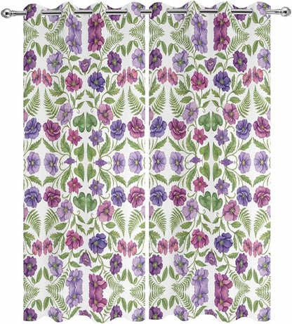 Flowers Outdoor Curtains for Patio Summer Floral Pastoral Farmhouse Plant Waterproof Outside Curtains with Grommet Top Weatherproof Curtain for Cabana Pergola Gazebo, 2 Pack, 54" W x 84" L