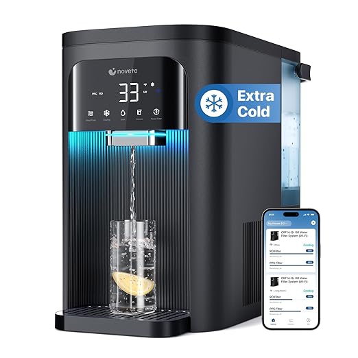 NOVETE Smart Reverse Osmosis Water Filter Countertop, UV 8-Stage RO Water Filtration System with APP Control, Cold Water Down to 32℉, NSF/ANSI 42/58 Certified, 4:1 Pure to Drain, No Plumbing, CRF1A-Qi