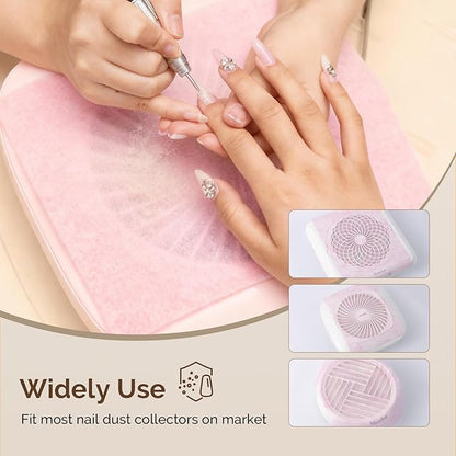 MelodySusie 200 Sheets Nail Dust Collector Filter Paper, Disposable Dust Vacuum Filter with 6pcs Sticky Back Hook for Most Nail Dust Fan Extractor Machine, Nail Tech Supplies for Salon & Home