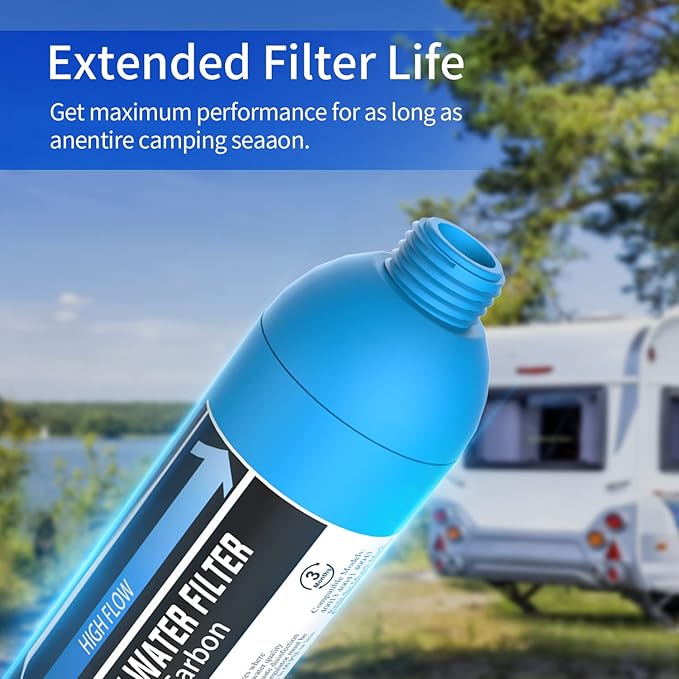 RV Inline Marine Water Filter, Reduces Chlorine, Bad Taste, Odor for RVs,NSF Certified with Flexible Hose Protector,Pack of 2