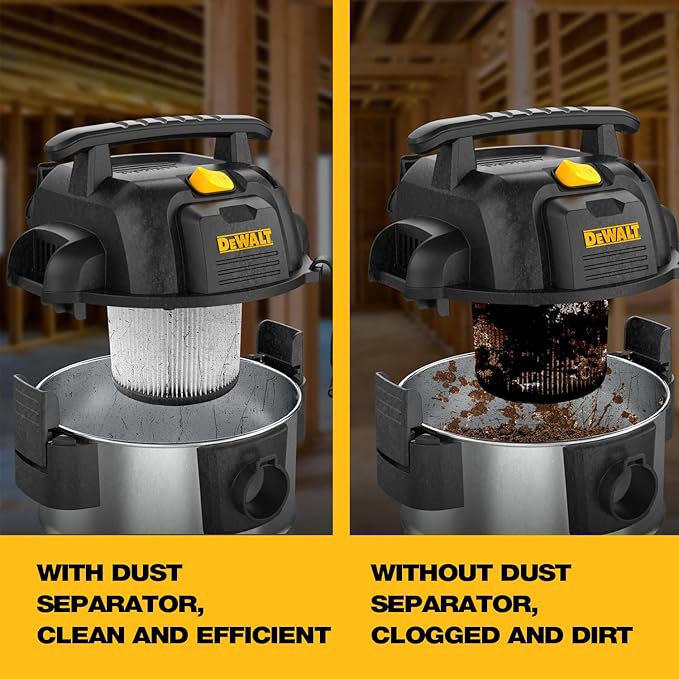 Dewalt Dust Separator with 10 Gal Stainless Steel Tank, 99.5% Efficiency Cyclone Dust Collector, High-Performance Cycle Powder Collector Filter, Dust Cyclone Collector, DXVCS003
