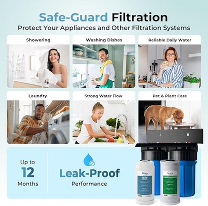 iSpring WGB21B-PB 2-Stage Whole House Water Filtration System w/ 10” x 4.5” Carbon Block FC15B and Lead Reducing Filter FCRC15B, 1" Inlet/Outlet Ports
