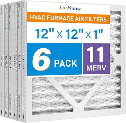 LotFancy 12x12x1 Air Filter MERV 11 6-Pack, Electrostatic Pleated AC Furnace Air Filter, Captures Dust, Smog & Pet Dander, Actual Size: 11.75"x11.75"x0.75"