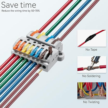 6pcs DIN Rail Terminal Blocks, DIY Splicing Wire Connectors for Circuit Inline 28-12AWG (4 in 8 Out)