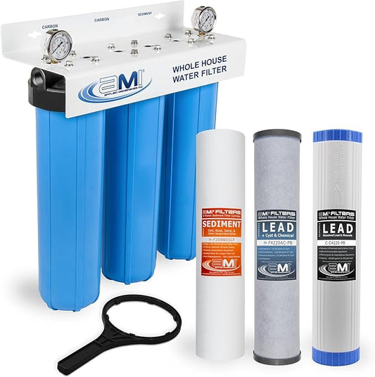 Applied Membranes Inc. 3-Stage Whole-House Water Filter System, (#)-Inch Lead Filter Cartridges