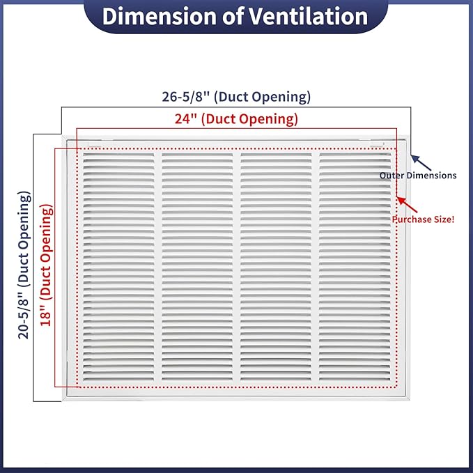 24"W x 18"H [Duct Opening Size] Steel Return Air Filter Grille - Removable Face/Door for 1 inch Filters -HVAC Vent Cover Grill - White [Outer Dimensions: 26 5/8"W X 20 5/8"H]