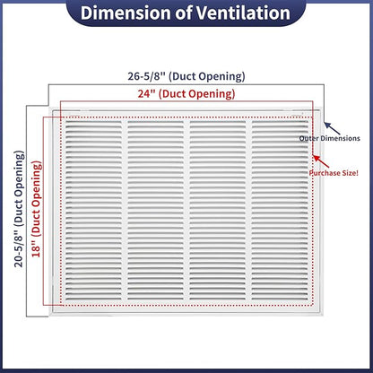 24"W x 18"H [Duct Opening Size] Steel Return Air Filter Grille - Removable Face/Door for 1 inch Filters -HVAC Vent Cover Grill - White [Outer Dimensions: 26 5/8"W X 20 5/8"H]