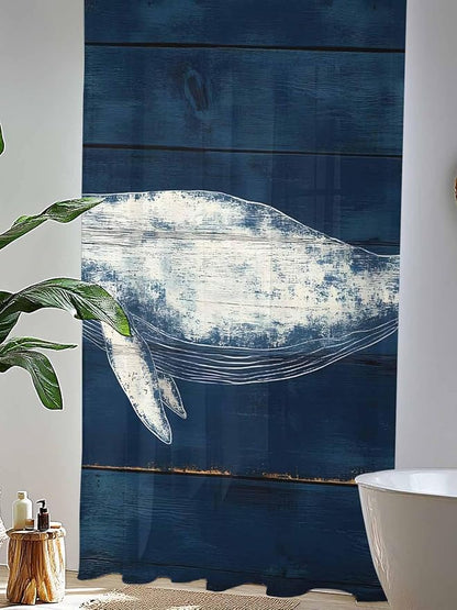Sheer Curtains 84 Inches Long, Summer Whale Semi Sheer Curtains Light Filtering Window Treatment, Ocean Watercolor Wooden Grain Blue Privacy Voile Drapes for Living Room Bedroom 52x84 Inch