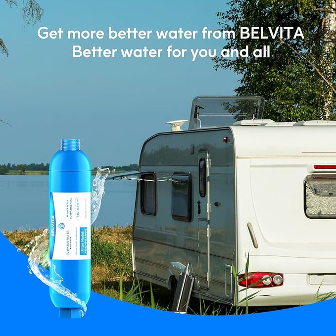 RV inline water filter with Flexible Hose Protector,Dedicated for RVs and Marines,2 pack Drinking,Washing filter,Reduces Lead,Fluoride,Chlorine,Bad Tast,Odor