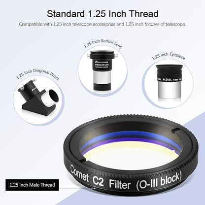 Astromania Telescope Filter 1.25 Inch Upgrated O-III Comet Filter Narrowband for Telescope, 99% High Transmission - Light Pollution Reduction for Astrophotography, Fit 1.25 Inch Telescope Accessory