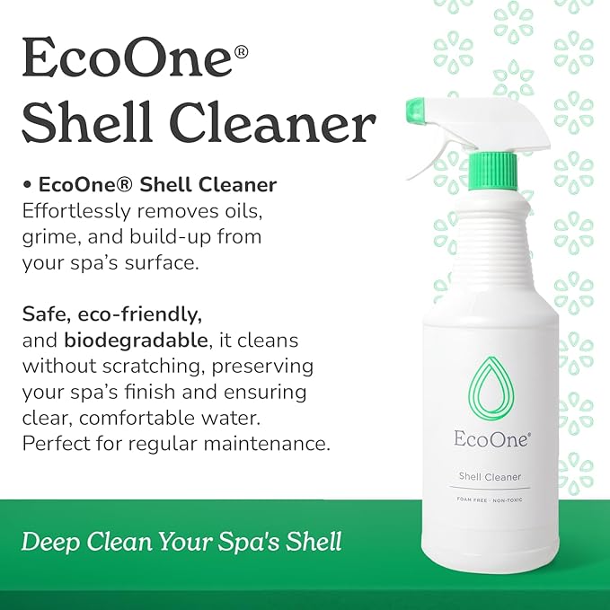 Shell Cleaner by EcoOne | All-Natural, Fragrance-Free Spa & Hot Tub Surface Cleaner | Hot Tub Shell Cleaner Removes Scum, Grime, & Stains | Foam-Free Spray-and-Wipe Hot Tub Cleaner, 32 Oz