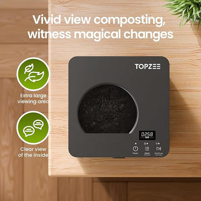 TOPZEE Electric Compost Bin for Kitchen, 3L Smart Countertop Composter with Odorless Auto-Cleaning, Low Noise, Turns Food Waste to Fertilizer in 4 Hours, for Indoor Home Use, Black