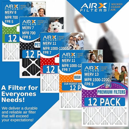 20x25x1 Air Filter MERV 7 Rating, 12 Pack of Furnace Filters Comparable to MPR 700, FPR 5, Pet Odor Retention Filters - Made in USA by AIRX FILTERS WICKED CLEAN AIR.