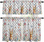 Kitchen Curtains Tiers and Valance Set of 3, Easter Light Filtering Window Curtain Set, Spring Rabbit Butterfly Botanical Florals Grey Plaid Rod Pocket Curtain Drapes for Living Room, 36 Inches Tiers