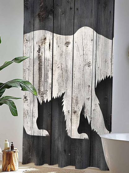Sheer Curtains 108 Inches Long, White Brown Bear Semi Sheer Curtains Light Filtering Window Treatment, Farmhouse Country Rustic Wooden Grain Privacy Voile Drapes for Living Room Bedroom 52x108 Inch