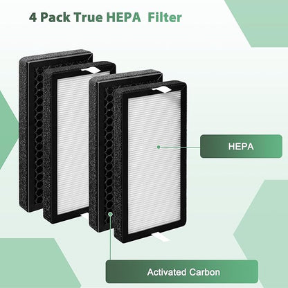 4PackAP-DT10FL Replacement Filter Compatible with FTotalClean Desktop Air Purifier,Part# AP-DT10BK and AP-DT10WT,3-in-1 Ture HEPA Filter and Activated Carbon Filter (4)