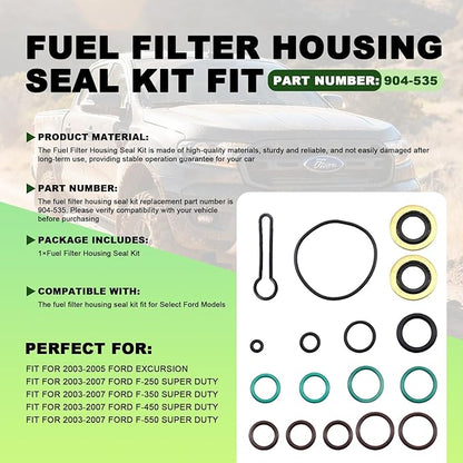 Fuel Filter Housing Seal Kit Fit for Ford Excursion F-250 F-350 F-450 F-550 Super Duty 2003-2007 Replace 904-535