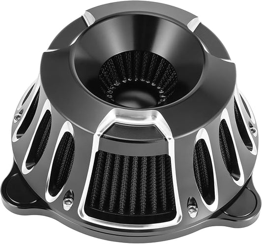 Motorcycle Air Filter Kit CNC Air Cleaner Turbine Intake System Fit for Harley Touring Street Glide Road King Trike 2008-2016, Softail 2016-2017 (C-Black)